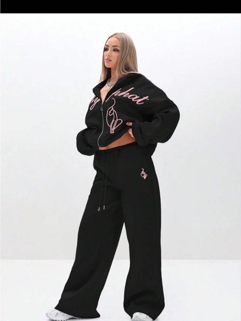 Baby Phat Black Wide Leg Sweatpants with Pink Logo